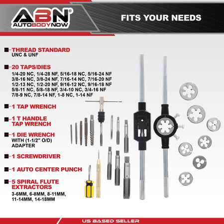 51 Piece Tap Die Set Standard Kit for Rethreading Bolts and Pipes