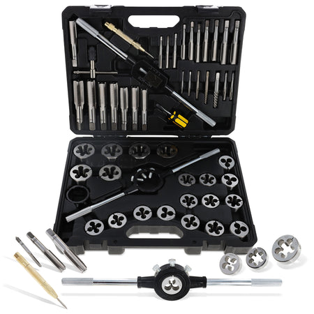 51 Piece Tap Die Set Metric Kit for Rethreading Bolts and Pipes
