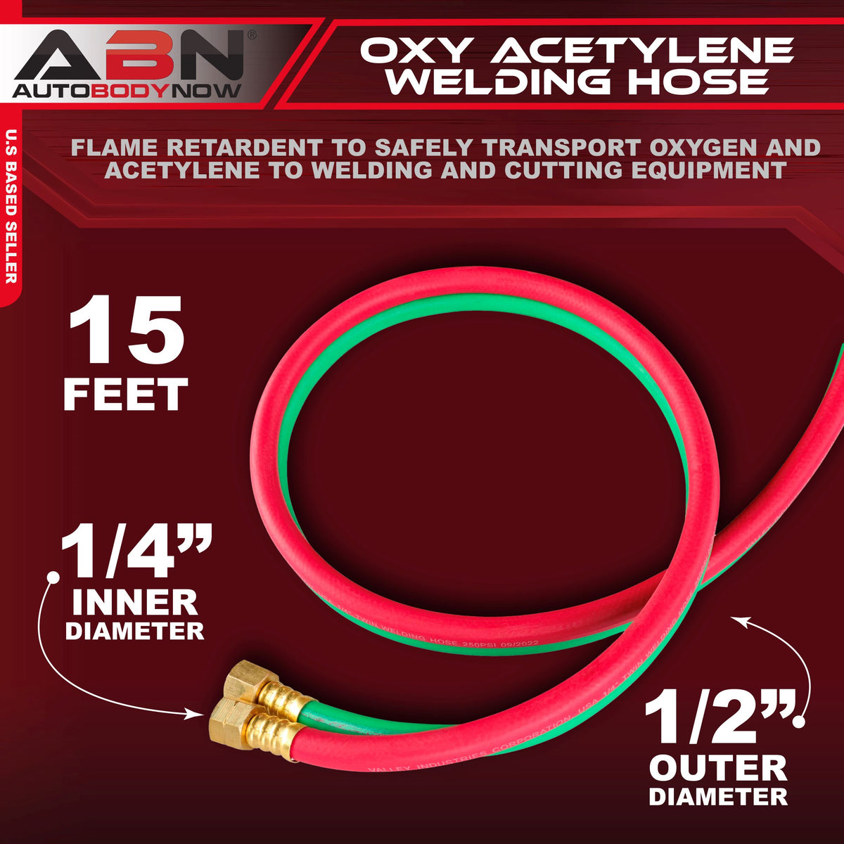 15ft Oxygen Acetylene Hose 1/4in B Fitting Twin Welding Torch Hoses