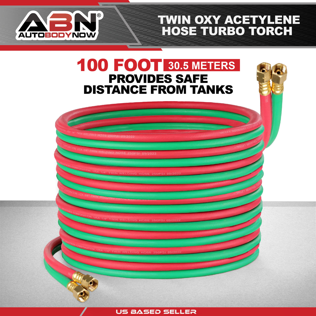 100ft Oxygen Acetylene Hose 1/4in B Fitting Twin Welding Torch Hoses