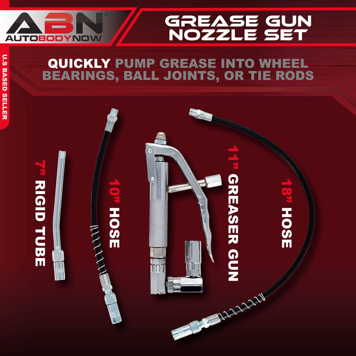 7500 PSI Air Grease Gun with 2 Flexible Hoses - 360 Degree Z Swivel