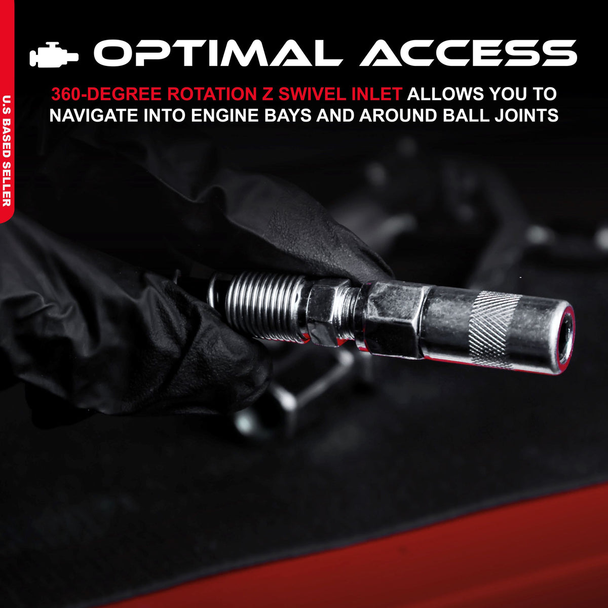 7500 PSI Air Grease Gun with 2 Flexible Hoses - 360 Degree Z Swivel