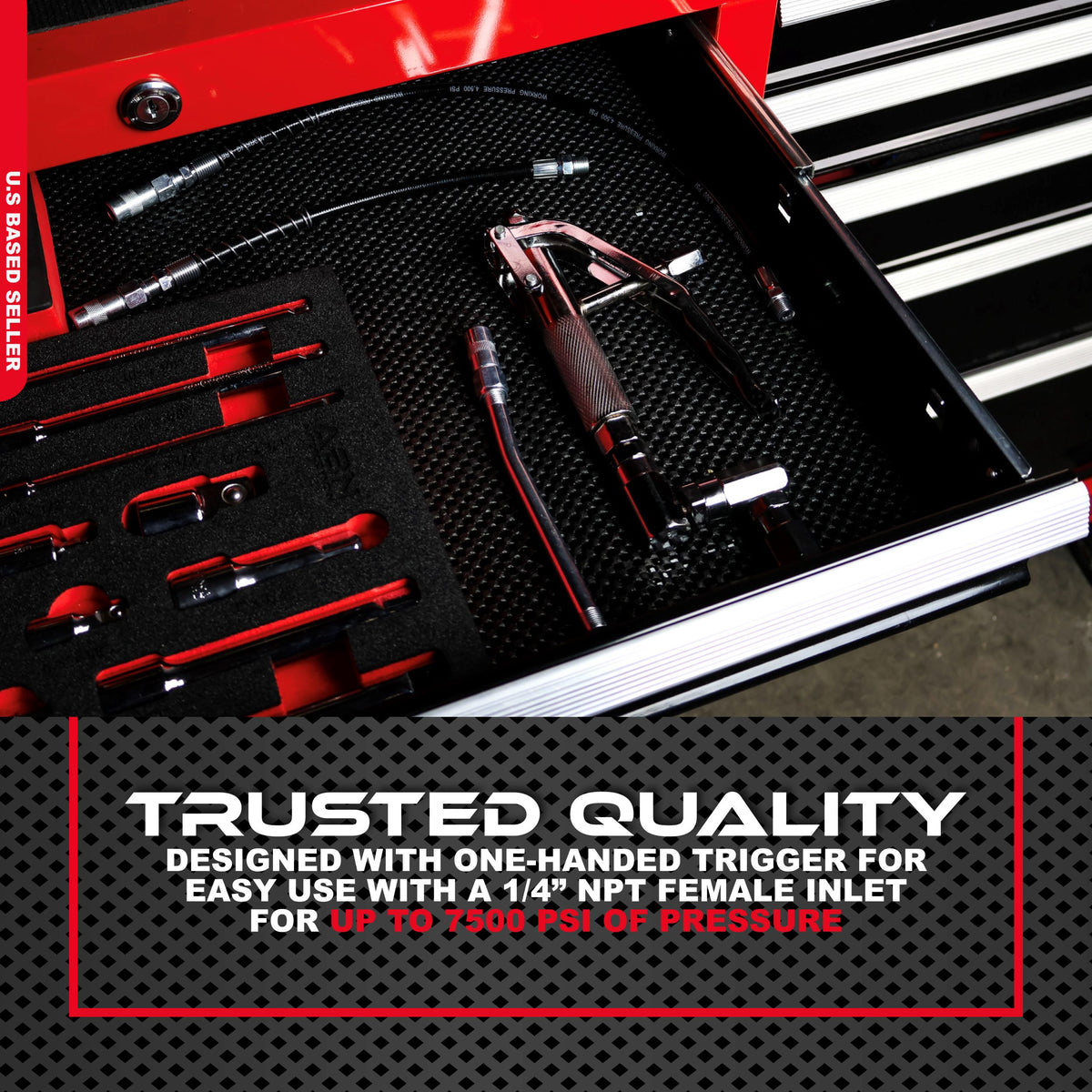 7500 PSI Air Grease Gun with 2 Flexible Hoses - 360 Degree Z Swivel