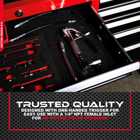 7500 PSI Air Grease Gun with 2 Flexible Hoses - 360 Degree Z Swivel