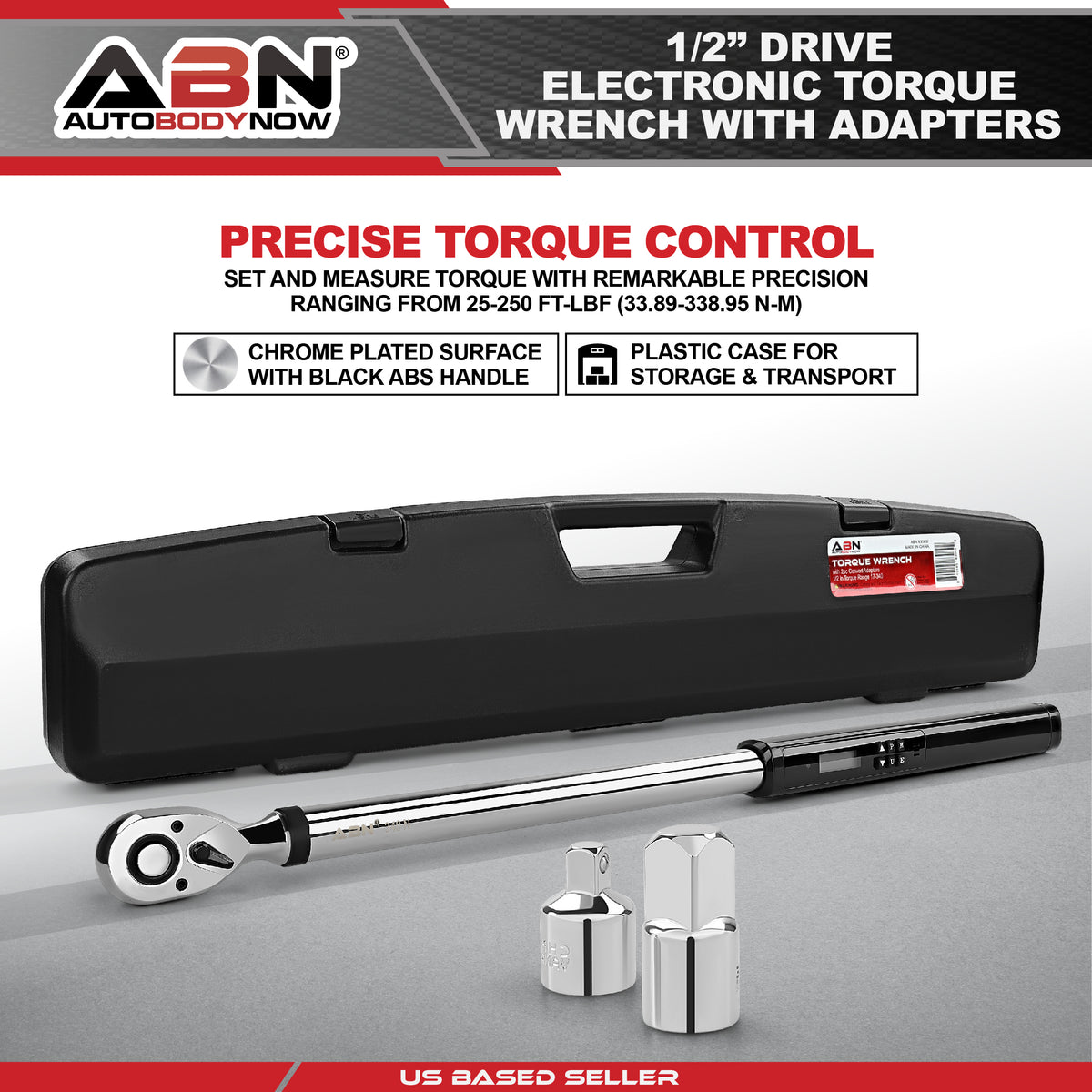 1/2in Drive Electric Torque Wrench with Adapters - 25-250 Foot Pounds