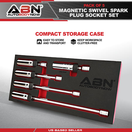 5pc Magnetic 6 and 12 Point Swivel Spark Plug Extractor Socket Set