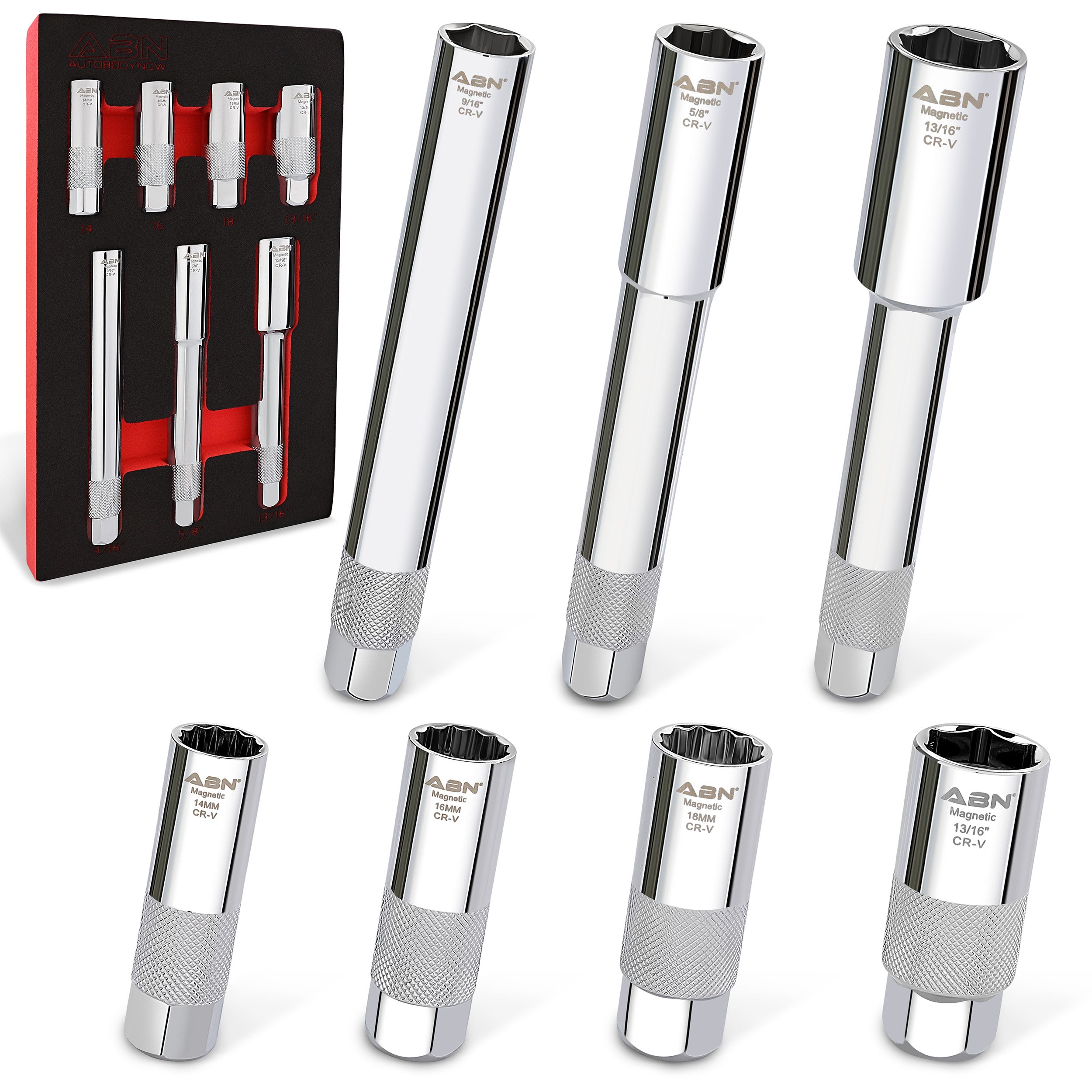 7pc Extra Deep Sockets - 3/8in Dr 6 and 12pt Magnetic Socket Set