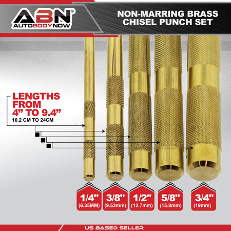 Big Brass Punch Tool Set - 5pc Non-Marring Drift Pin Automotive Kit