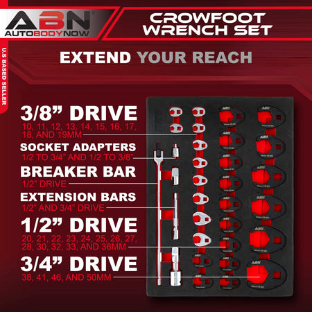 Crows Feet Wrench Set - 32pc Metric Tight Offset Brake Line Wrenches