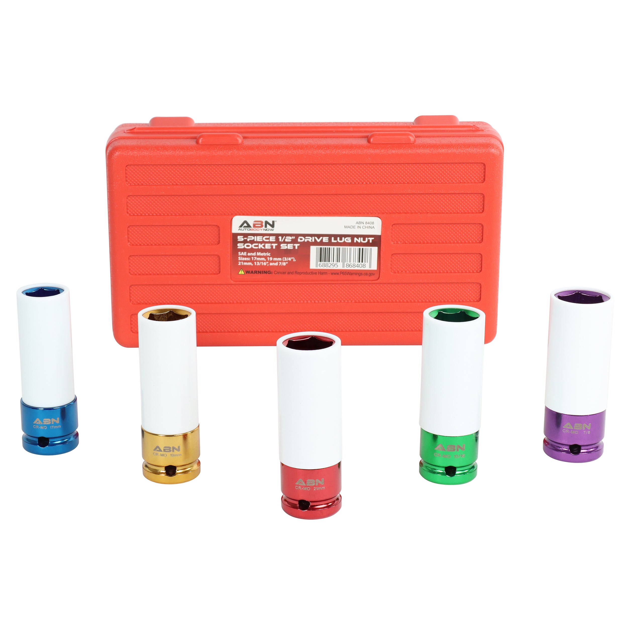 1/2” Inch Drive Lug Nut Socket Non-Marring, Thin-Walled 5-Piece Set