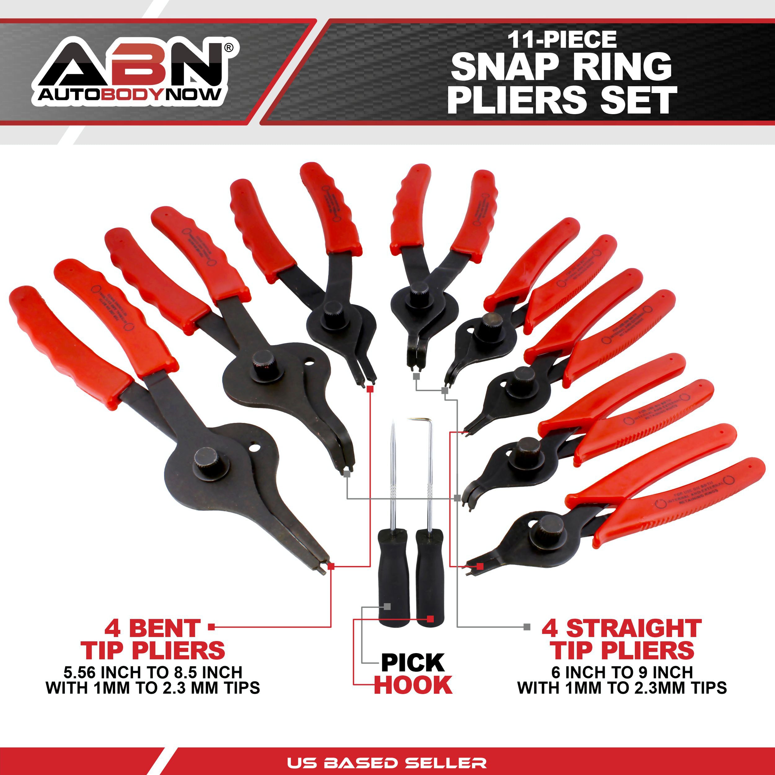 Snap Ring Pliers Straight & Bent Retaining Ring Pliers w/ Hook & Pick