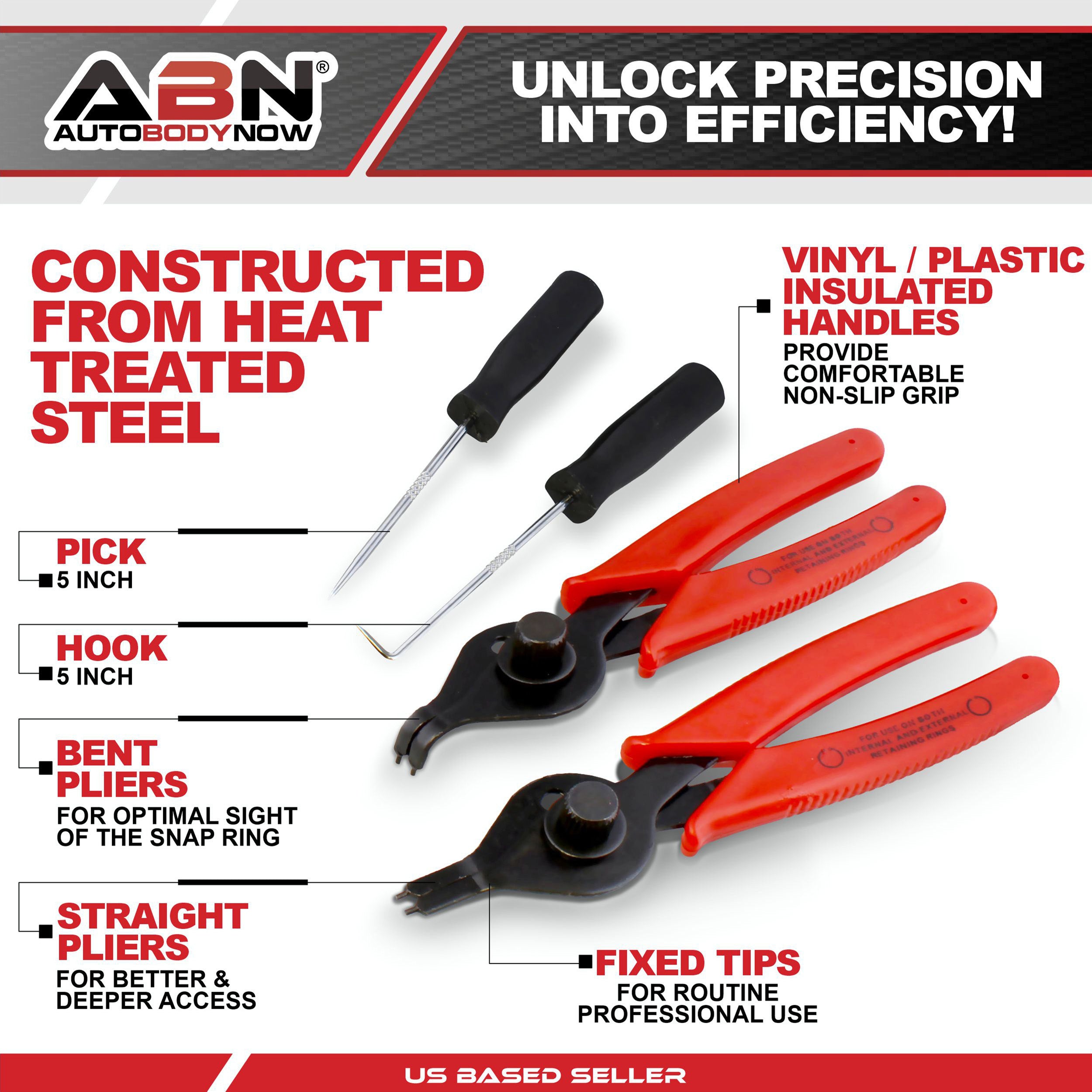 ABN Snap Ring Pliers 11pc Straight & Bent Retaining Ring Pliers w/ Hook &  Pick