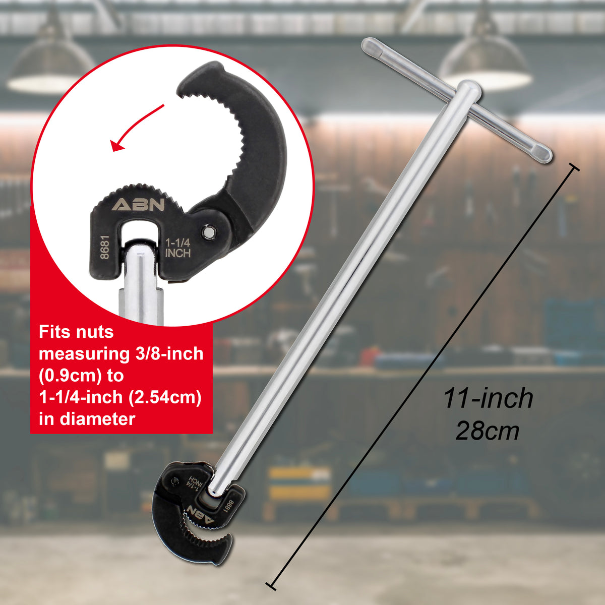 Large Basin Wrench 11 Inch Faucet Installation Tool, 3/8 to 1-1/4