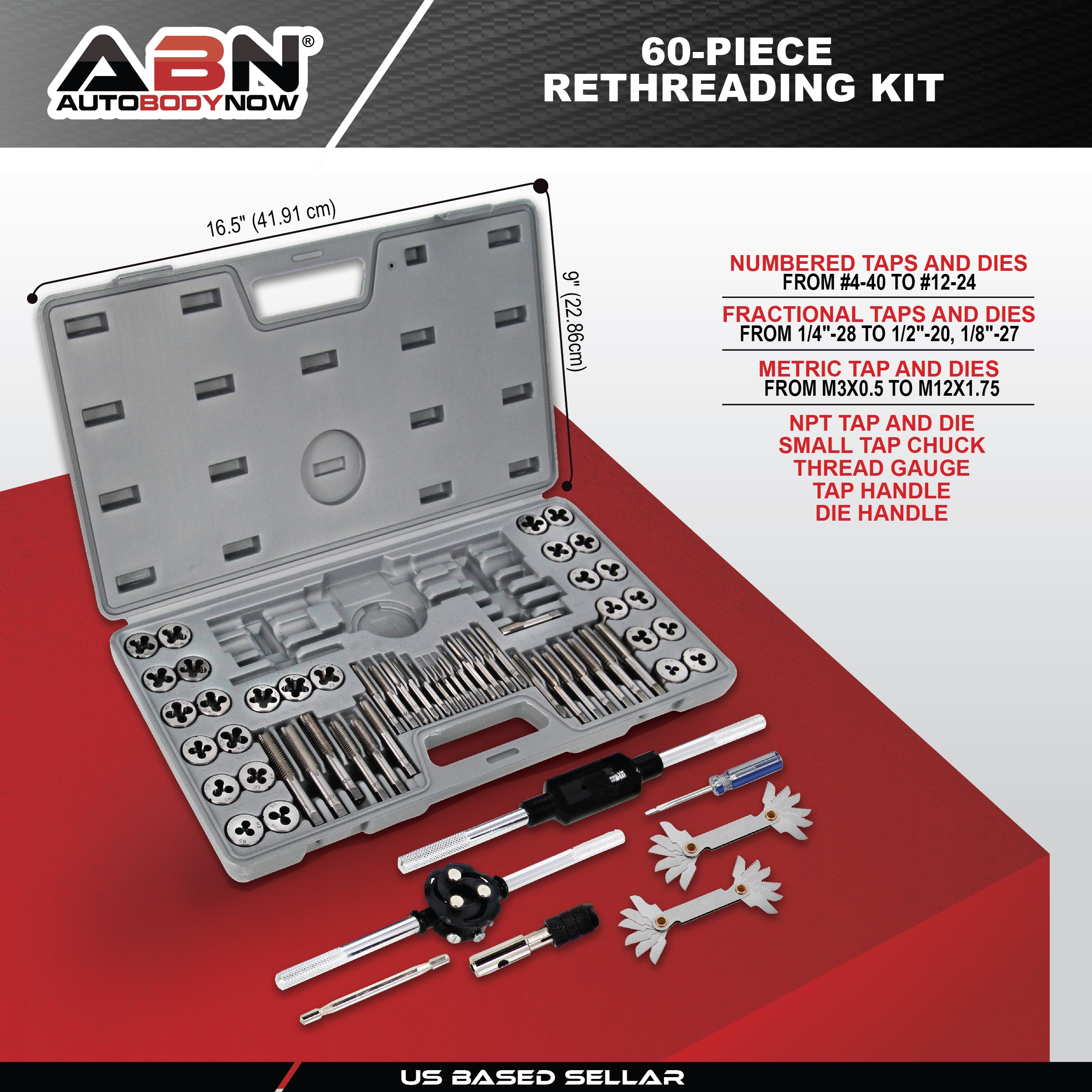 Metric SAE Standard Tap and Die 60-Piece Set Thread Rethread Kit