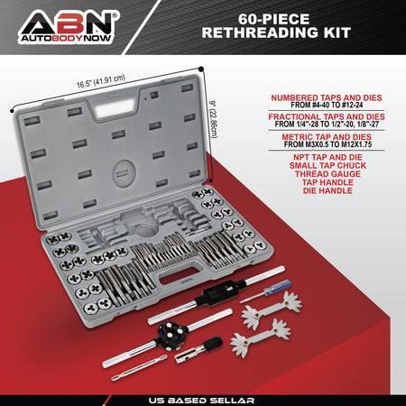 Metric SAE Standard Tap and Die 60-Piece Set Thread Rethread Kit