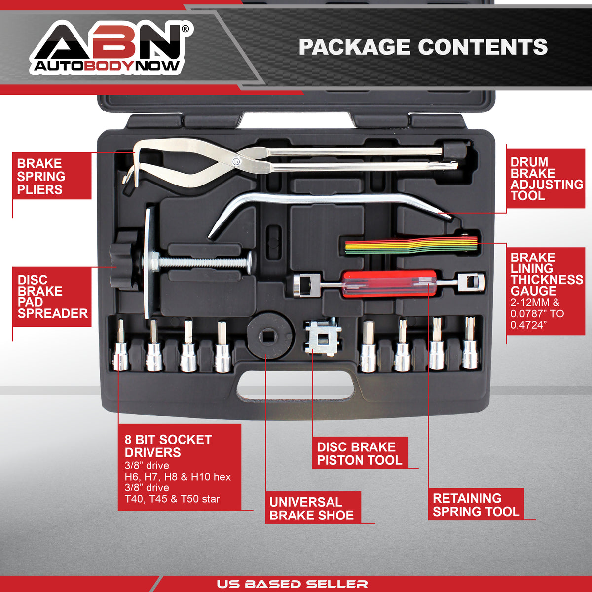 Brake Tools 15pc Brake Kit with Brake Caliper Tool & Brake Drum Puller