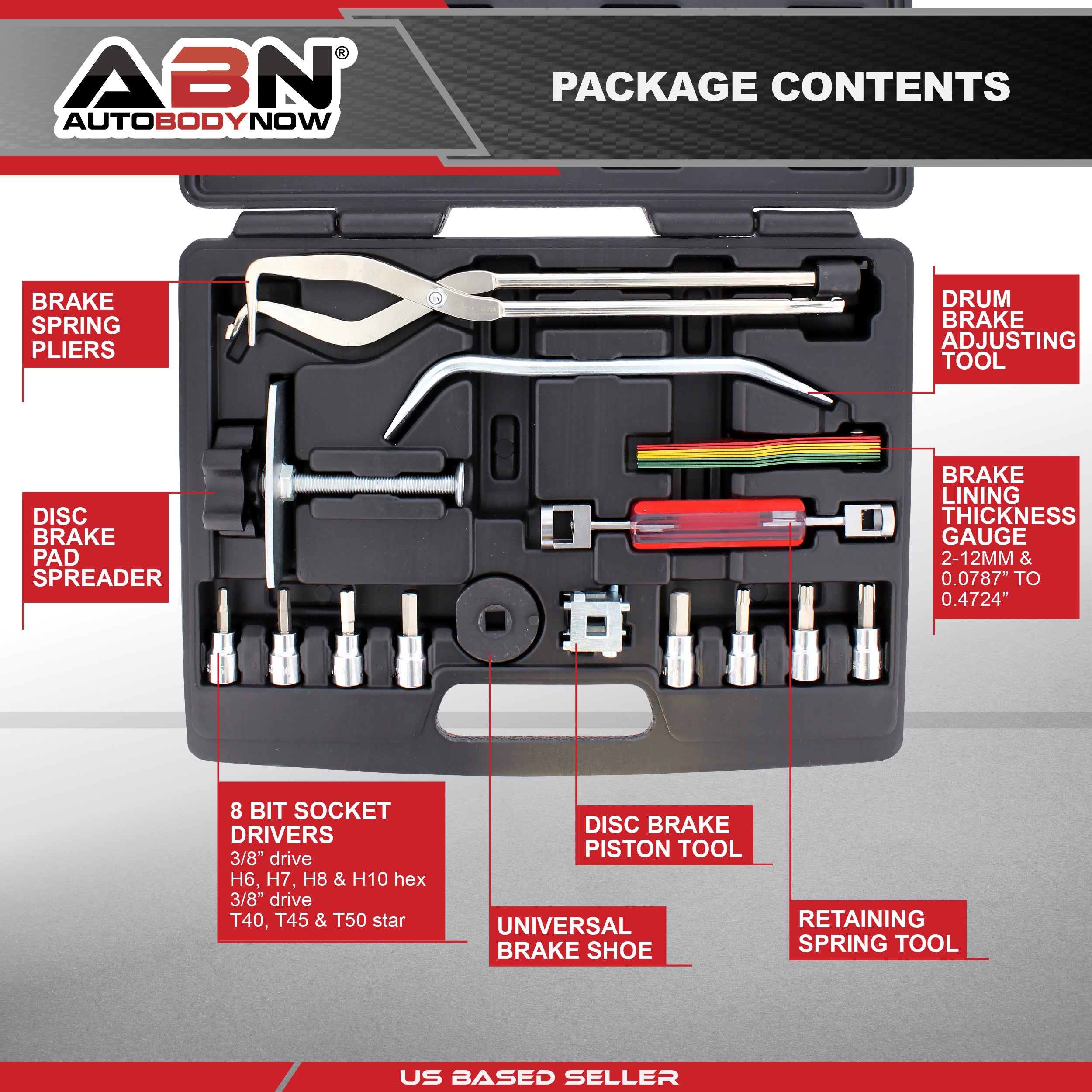 Brake Tools 15pc Brake Kit with Brake Caliper Tool & Brake Drum Puller