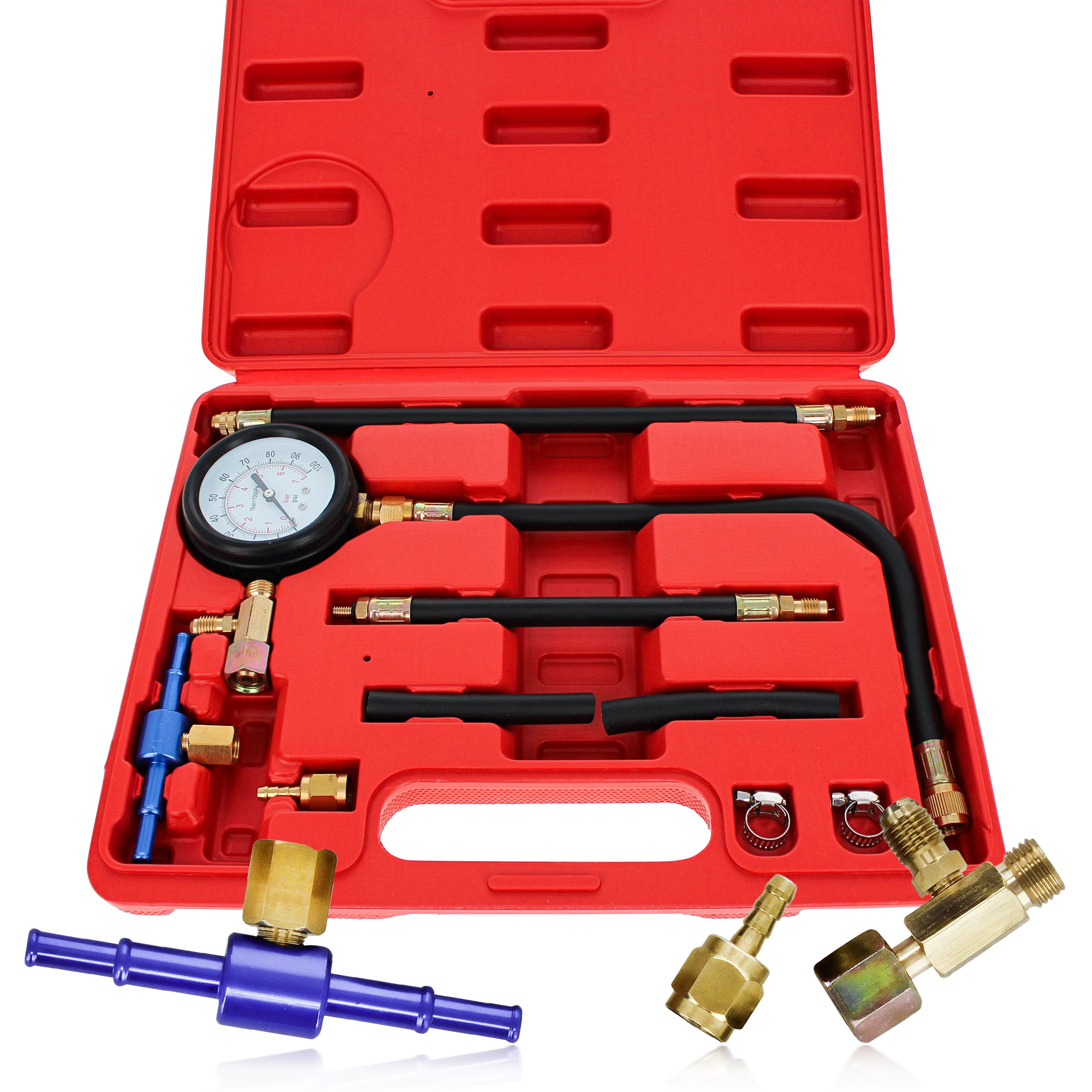 Universal Fuel Injection Pressure Test Kit with IMPROVED Flex Hoses