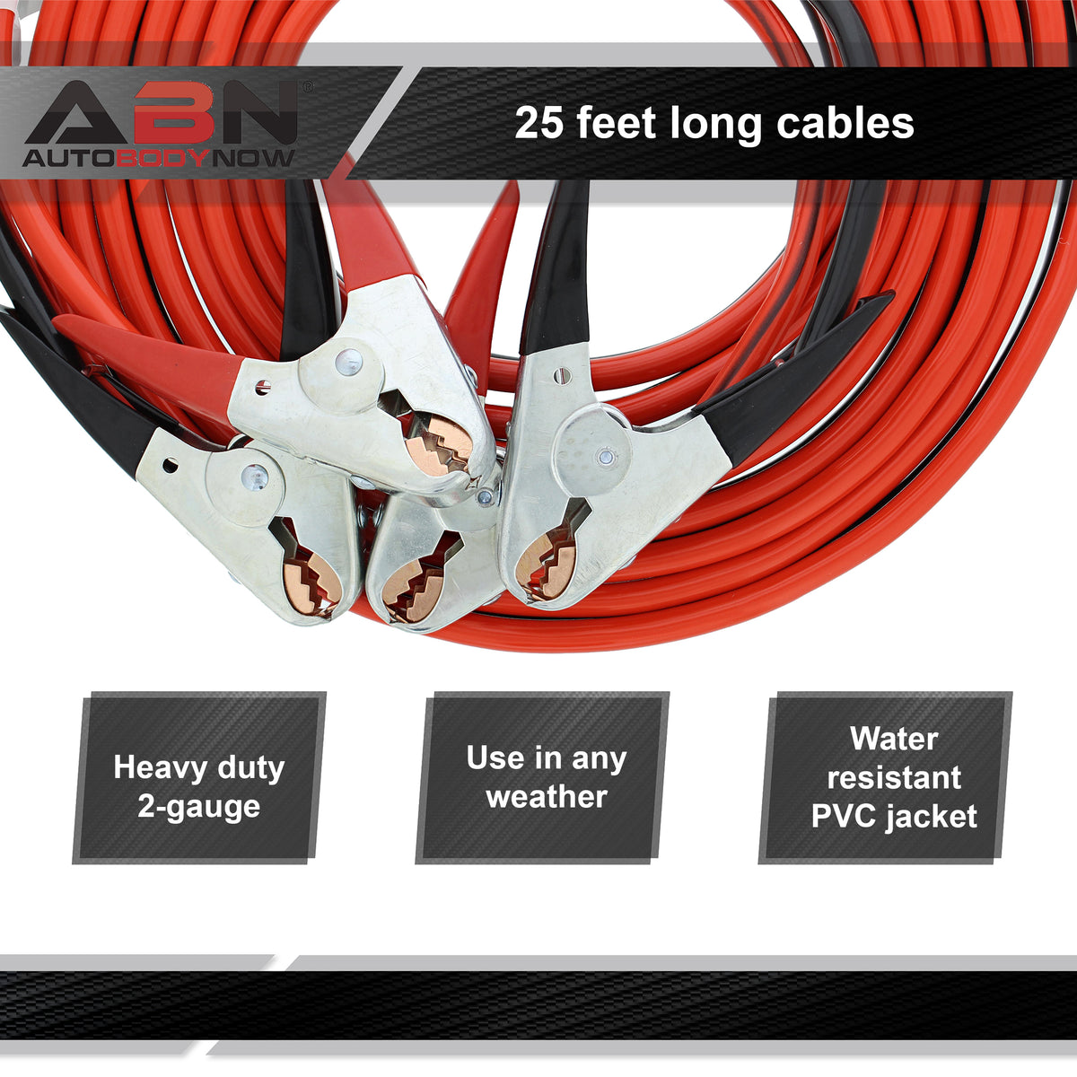 Automotive Jumper Cables 25’ Feet 2-Gauge 600 AMP Car Booster Cables