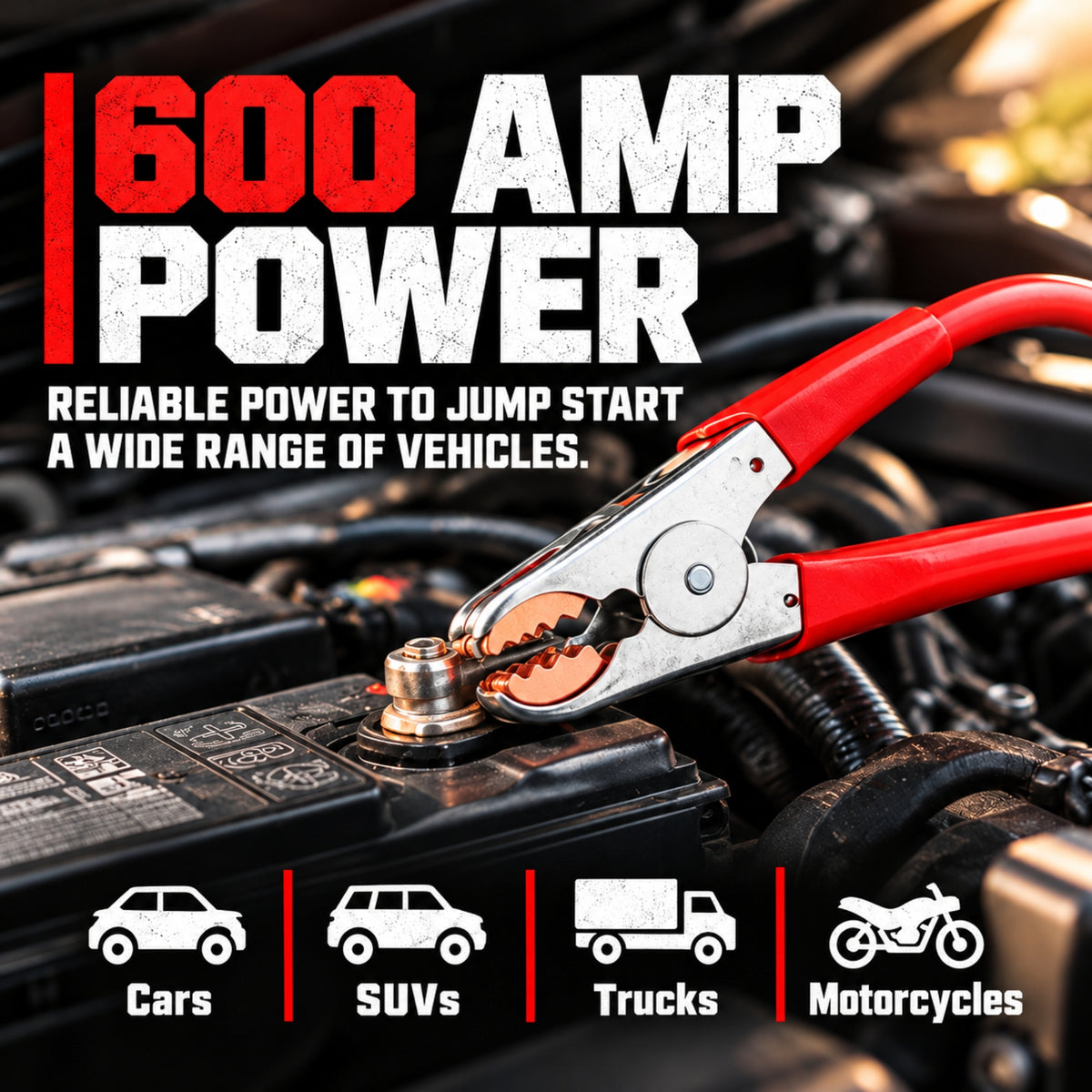 Automotive Jumper Cables 25’ Feet 2-Gauge 600 AMP Car Booster Cables