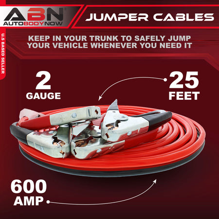 Automotive Jumper Cables 25’ Feet 2-Gauge 600 AMP Car Booster Cables