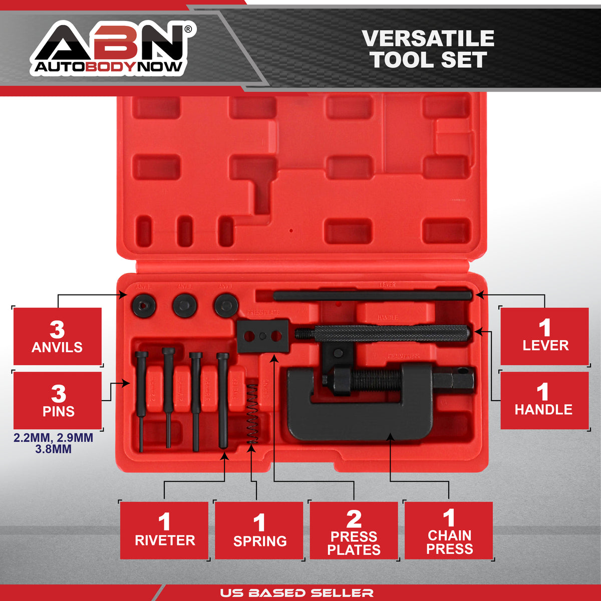 Chain Breaker 13-Piece Set – Motorcycle, Bike Chain Cutter and Riveter