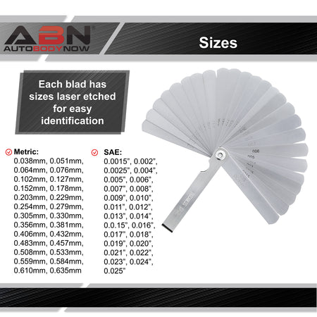 26 Piece SAE and Metric Feeler Gauge Set - 1 Pack Width Measuring Tool