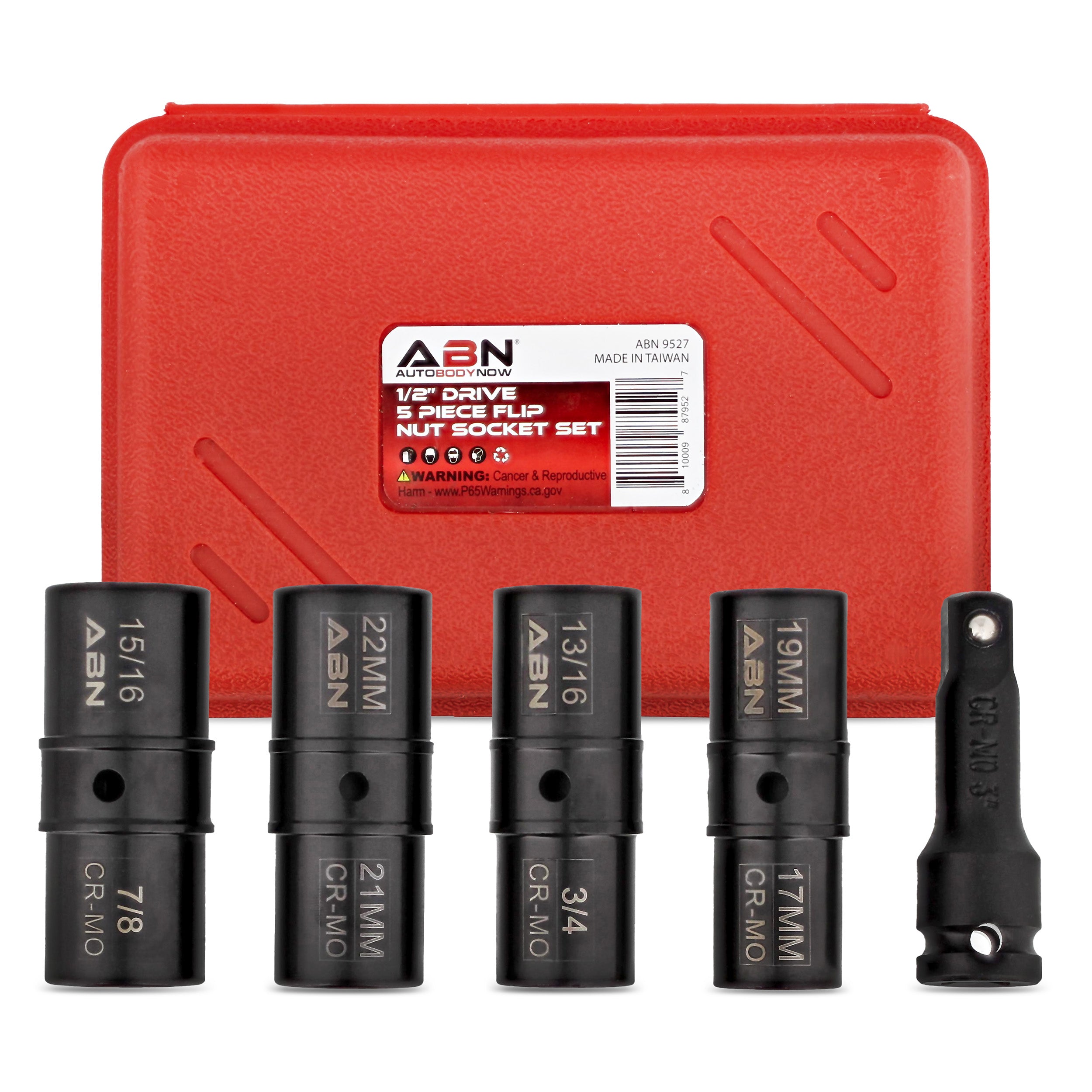 Double Side Lug Nut Socket Set, 5Pc - 1/2in Drive Flip Impact Sockets