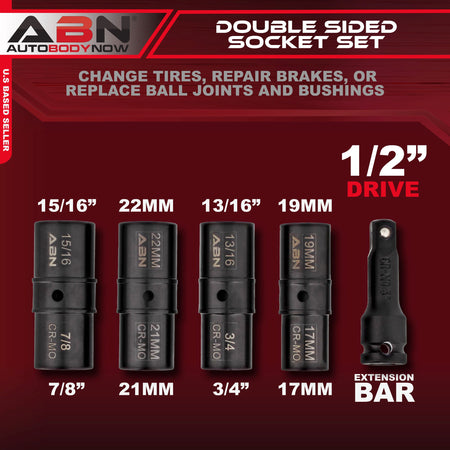 Double Side Lug Nut Socket Set, 5Pc - 1/2in Drive Flip Impact Sockets