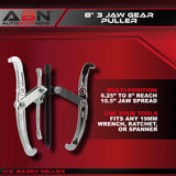 8" Inch 3-Jaw Gear Puller – Removal Tool for Gears, Pulley, & Flywheel