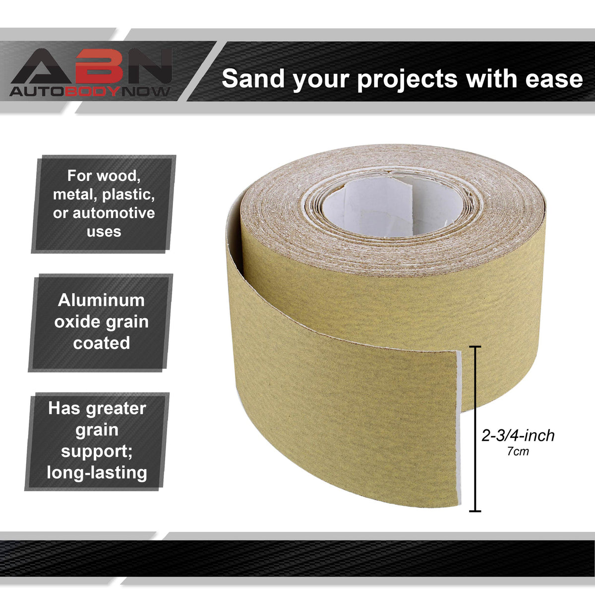 Adhesive 220-Grit Aluminum Oxide Sandpaper Roll 2-3/4” Inch x 20 Yards