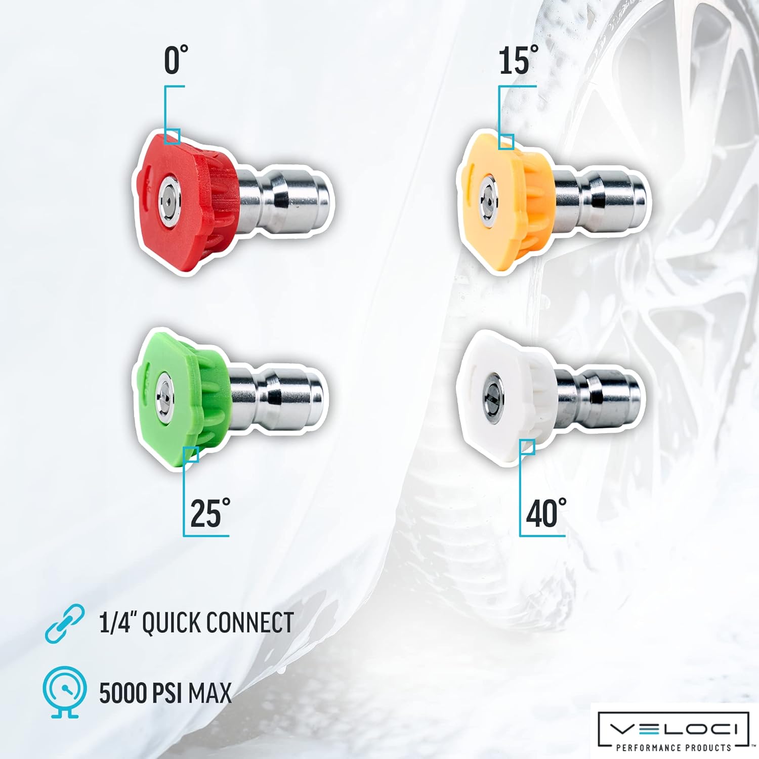 Pressure Washer Nozzle Set, Spray Nozzle Tips, 0, 15, 25, 40 Degree