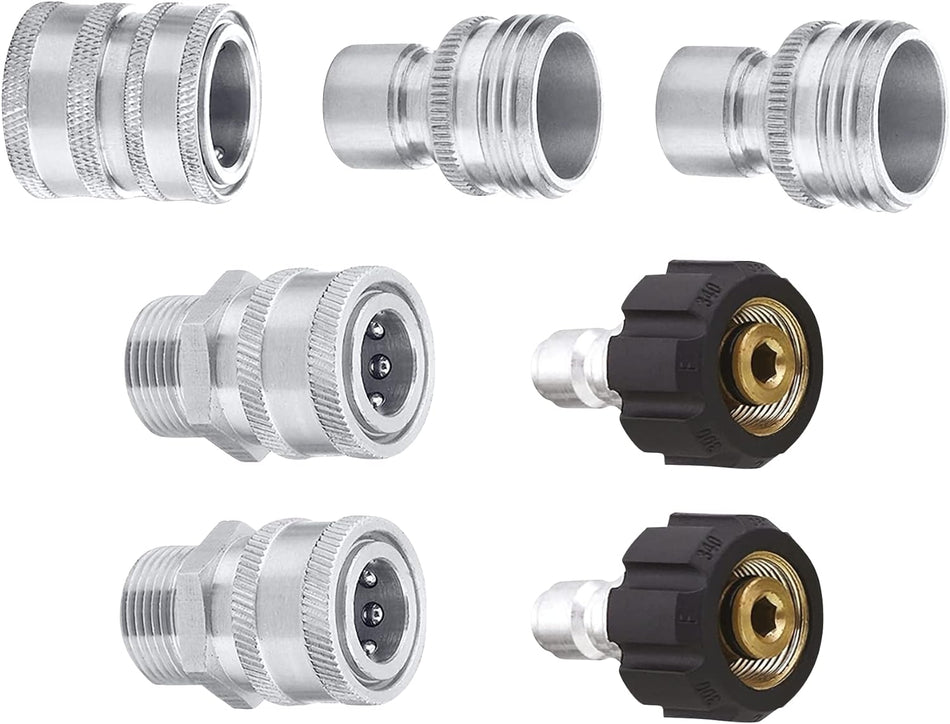 Stainless Steel Pressure Washer 7-pc Hose Adapter Kit for Foam Cannons