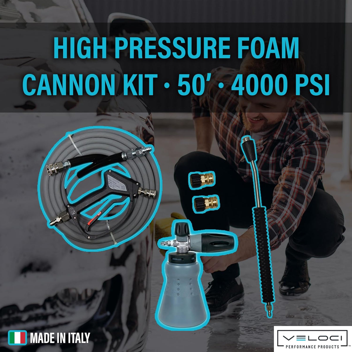 PF22 Wide Mouth Foam Cannon Kit SGS28 Spray Gun Kobrajet 50' Grey Hose