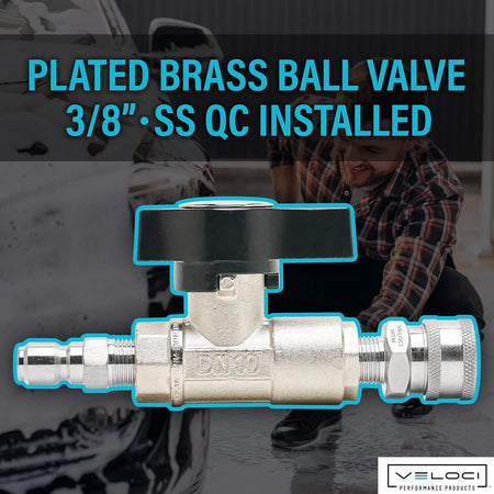 Veloci 3/8" Plated Brass Ball Shut Off Flow Control Valve, 3000 PSI
