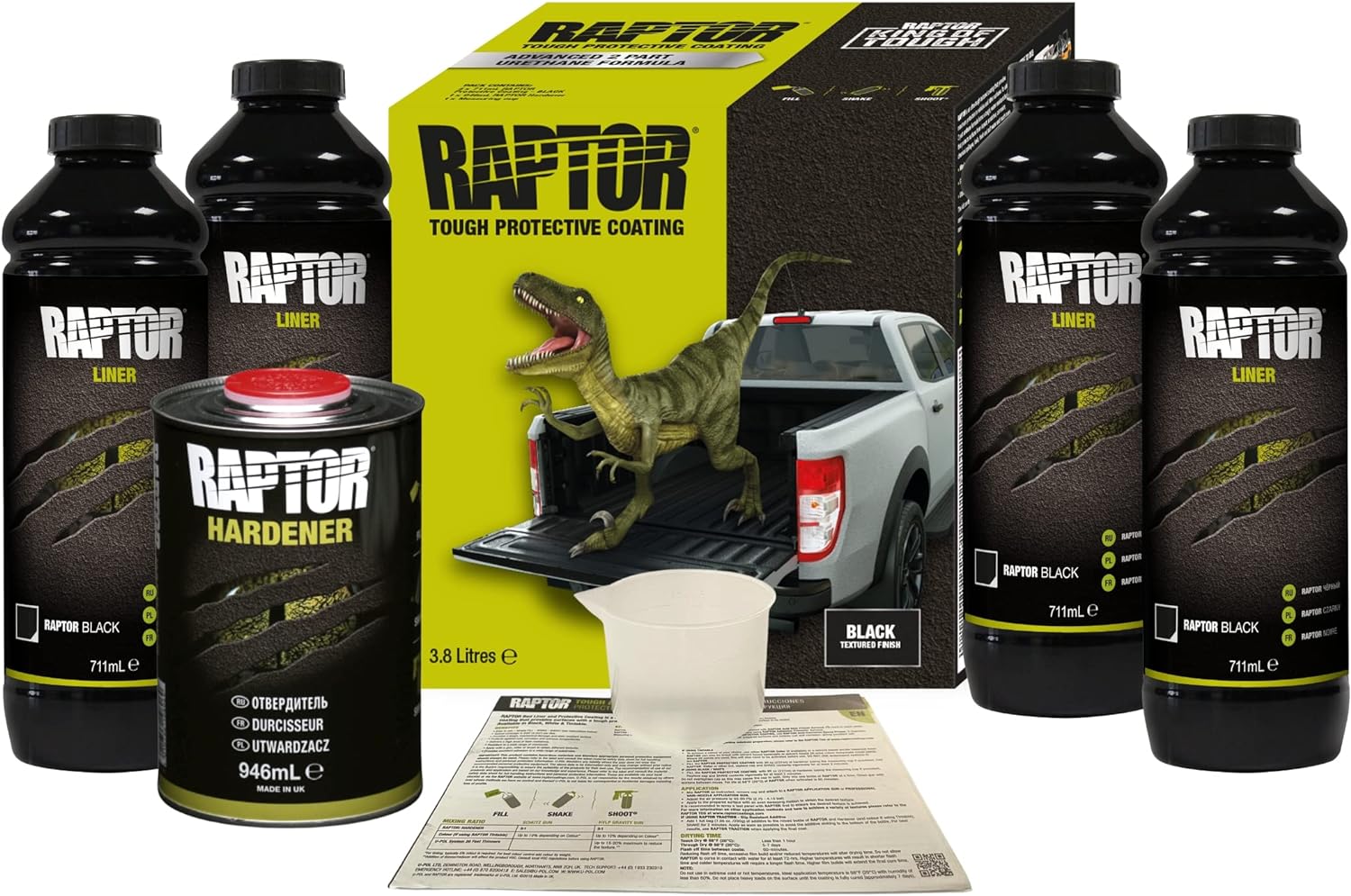 Raptor Black Spray Truck Bed Liner Kit + U-POL Grip Universal Adhesion Promoter