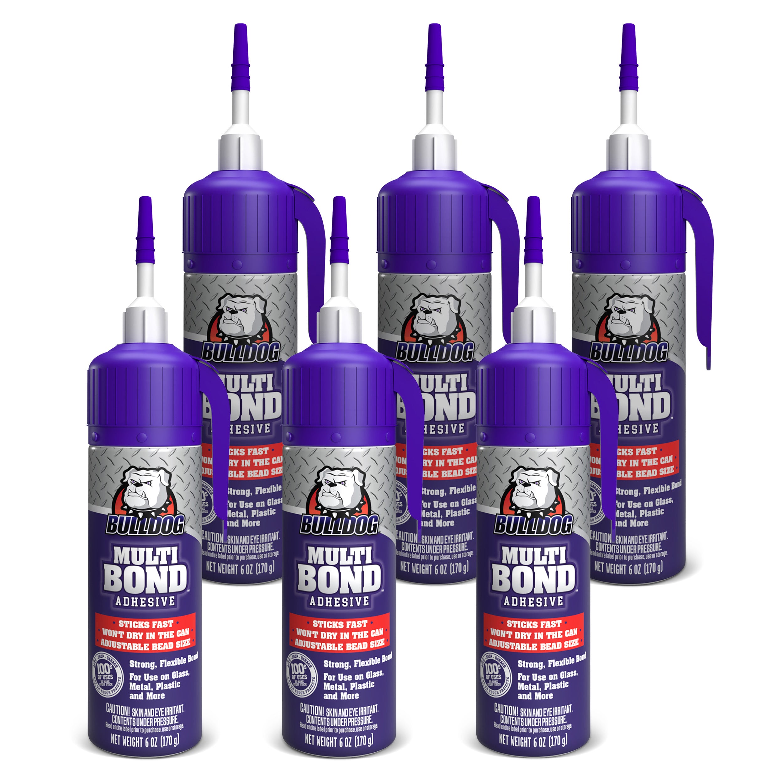 Bulldog Multi-Bond Adhesive, 6 Pack of 6 oz. Bottles, White, Ideal for Hundreds of Shop and Garage Applications, Fast-Drying, Works on Wet Surfaces, Ideal for Metal, Fiberglass and Brick Adhesive