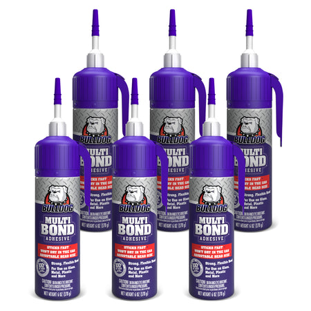 Bulldog Multi-Bond Adhesive, 6 Pack of 6 oz. Bottles, White, Ideal for Hundreds of Shop and Garage Applications, Fast-Drying, Works on Wet Surfaces, Ideal for Metal, Fiberglass and Brick Adhesive