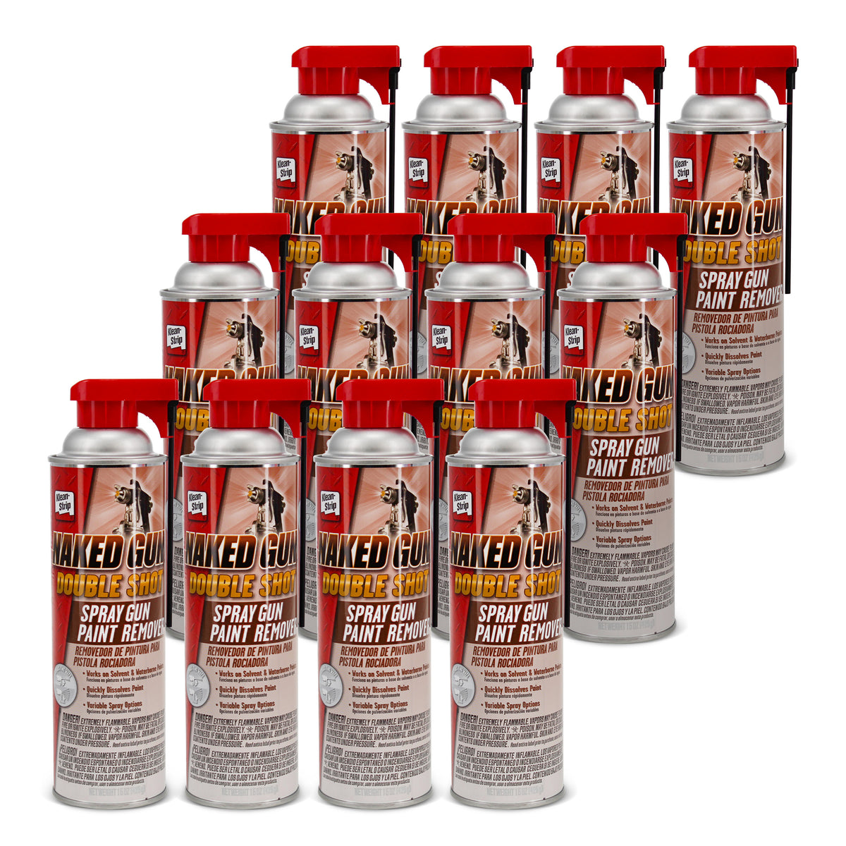 Klean-Strip Naked Gun Spray Gun Cleaner 12pk, Solvent & Waterborne Paint Remover, 12 Pack of 15oz Aerosol Cans