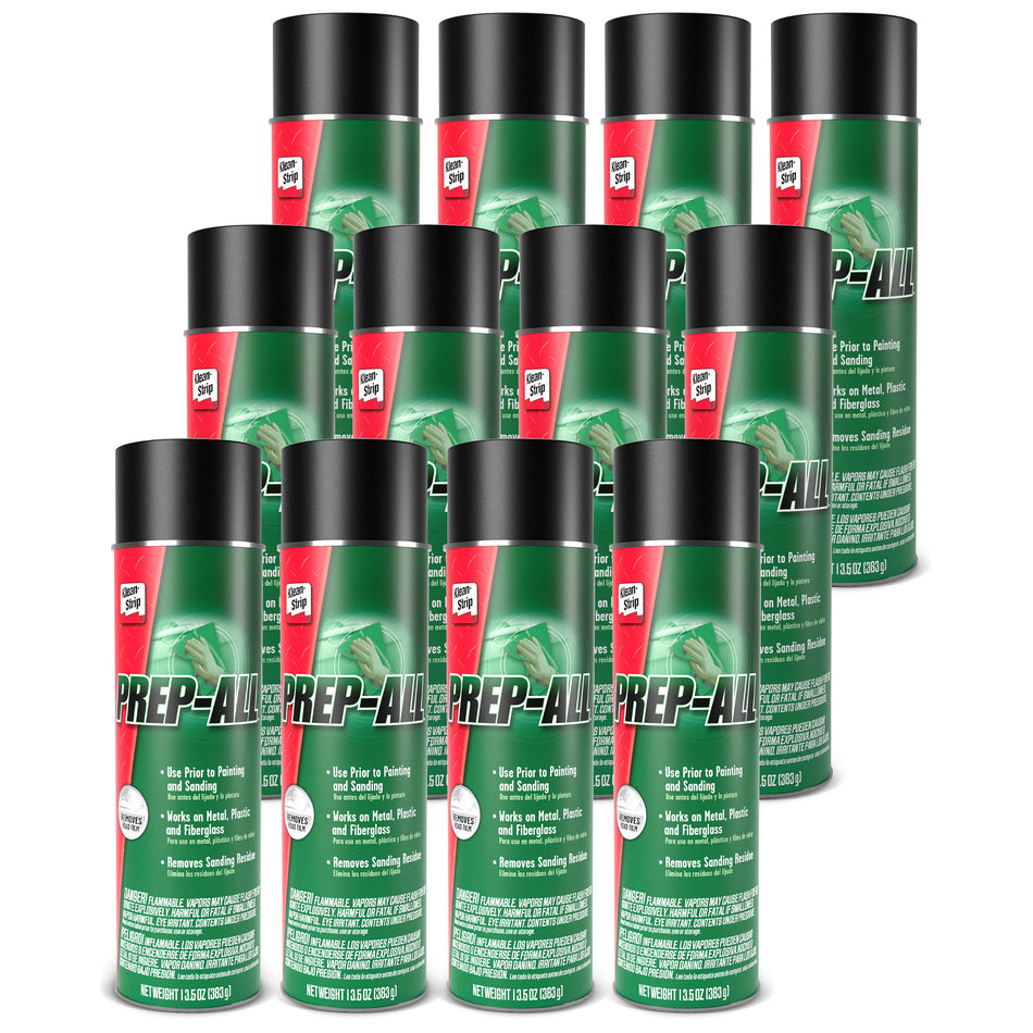 Klean-Strip Prep-All Wax and Grease Remover 12pk, Fast-Acting Degreaser, 12 Pack of 13.5oz Aerosol Cans