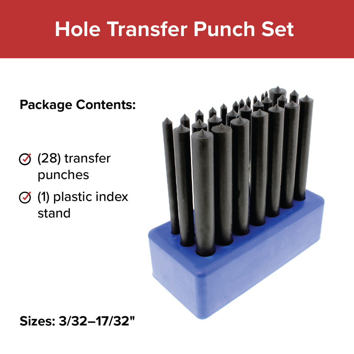 Hole Transfer Punch Set 28 Piece Transfer Punch Set 3/32 to 17/32 Inch