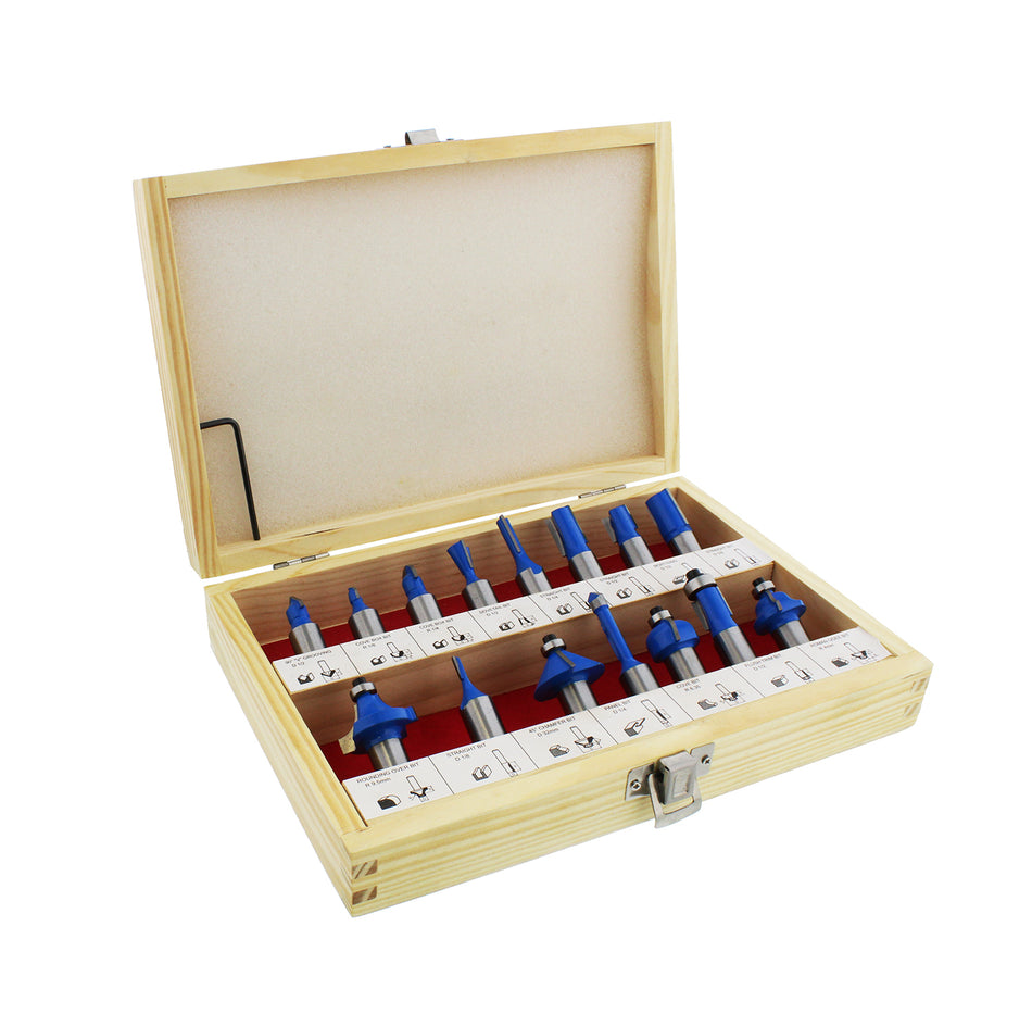 1/2in Tungsten Carbide Router Bits for Woodworking 15pc Router Bit Set