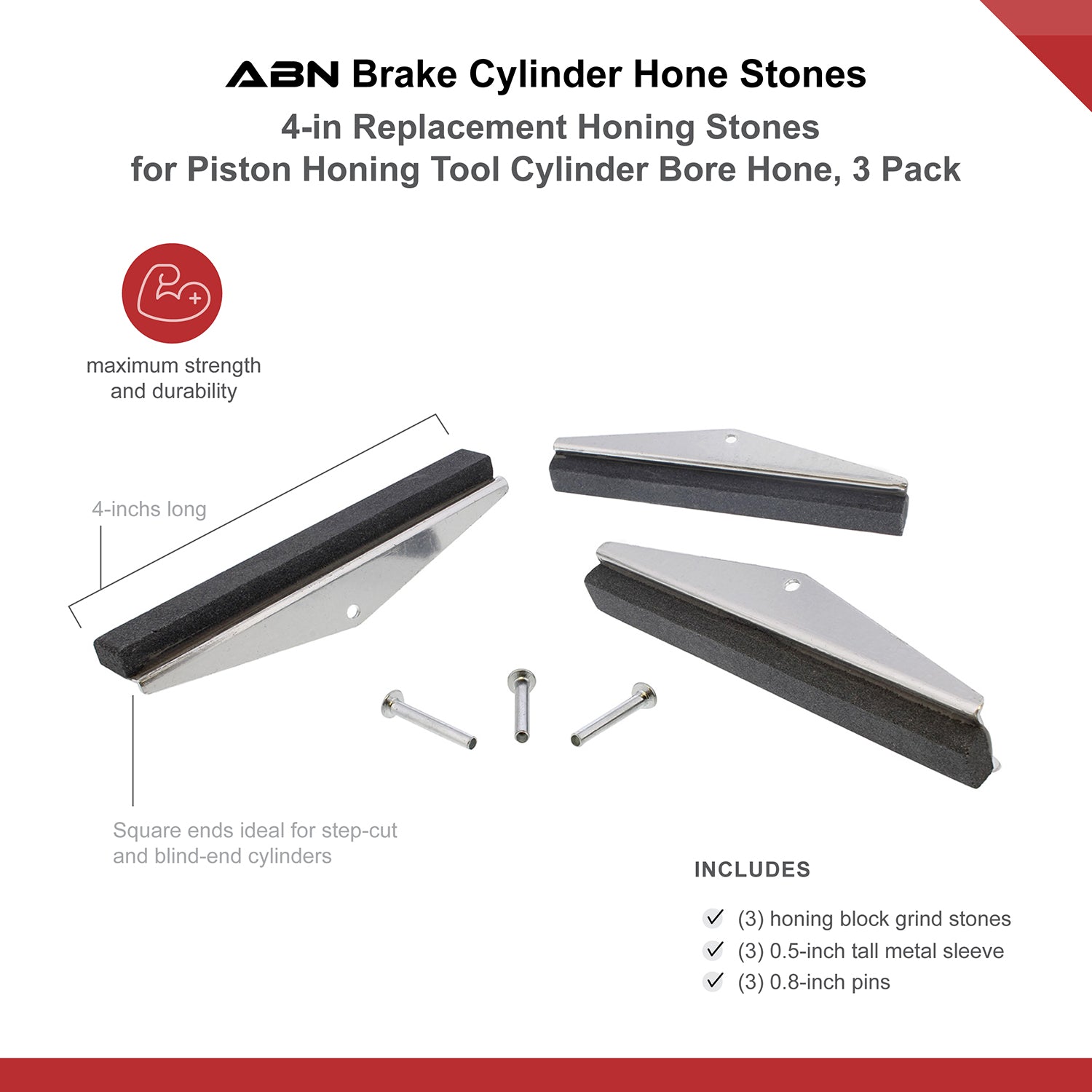 Brake Cylinder Hone Stones – 4 IN Replacement Honing Stones, 3 Pk