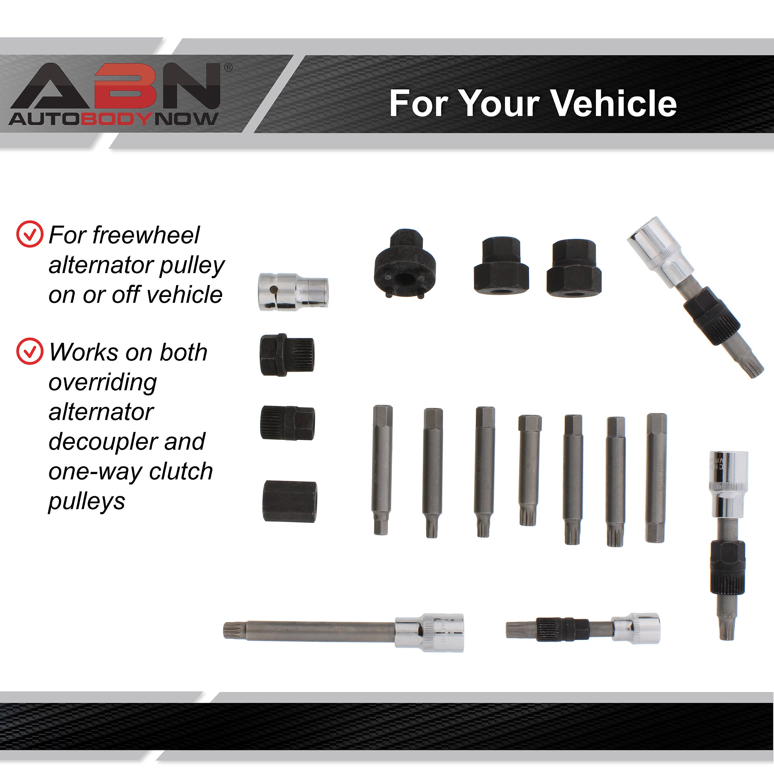 Alternator Pulley Decoupler 18pc Socket Set – Pulley Removal Tool Kit