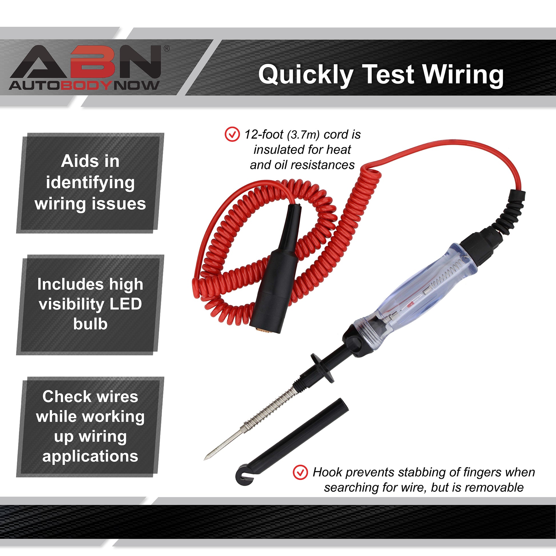 ABN Wire Piercing Circuit Tester LED Test Light 6-12-24V Automotive Probe Tool - Foto 3