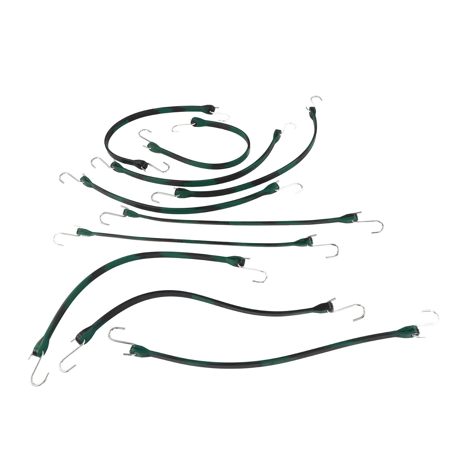 EPDM Rubber Straps with Hooks - 21in Camo Rubber Bungee Cords, 10Pk