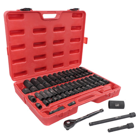 65 Piece Impact Socket Set - 1/2in Drive Shallow and Deep Socket Set