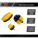 1/4in Drive Yellow Med Bristle Power Scrubber Drill Brush 3pc Set