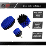 1/4in Drive Blue Med Bristle Power Scrubber Drill Brush 3 Piece Set