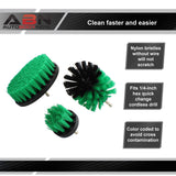 3 Green Medium Scrubber Drill Attachment Brush for 1/4in Power Drill